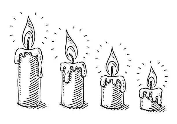 Vector illustration of Burning Candle Time Lapse Drawing