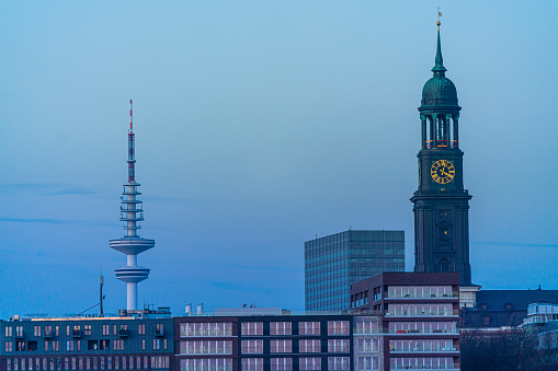 Hamburg's St. Michael church and television tower