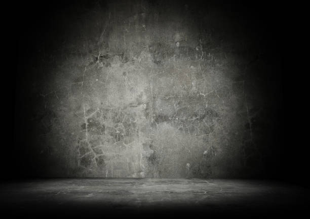 istock Cracked and peeled plaster paint on concrete floor and wall effective background front view 3d rendering 1292575298