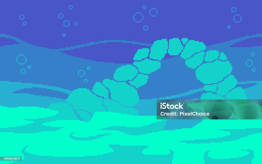 Pixel Art Game Location Ocean Floor With Stones And Corals Stock ...
