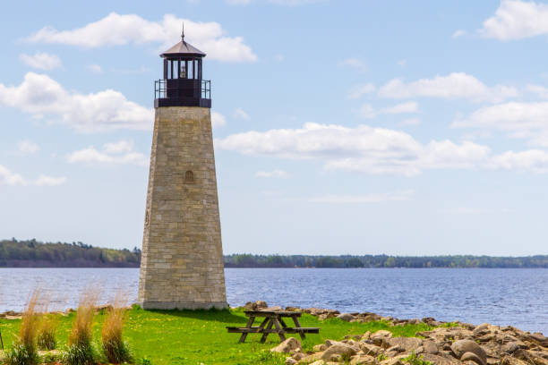 Gladstone Michigan Lighthouse In The Upper Peninsula Erected in 2010, the Gladstone Lighthouse is one of the newest lighthouses in Michigan along the Great Lakes coast. gladstone michigan stock pictures, royalty-free photos & images