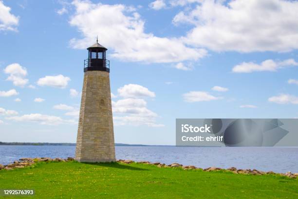 Lighthouse On Sunny Day With Copy Space Stock Photo - Download Image Now - Gladstone - Michigan, Harbor, Architectural Feature