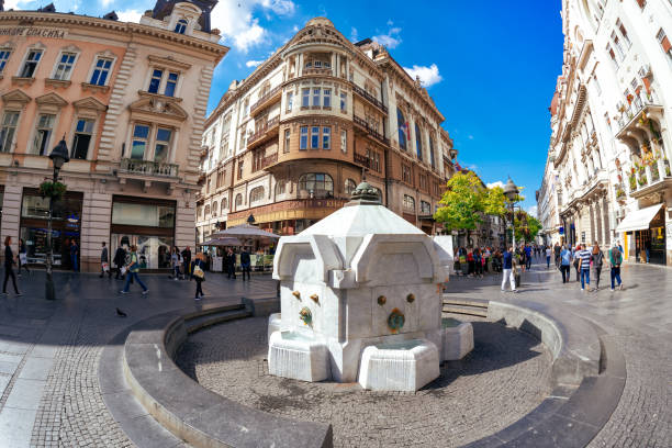 Delijska Cesma fountain built in Knez Mihailova Street, main pedestrian and shopping zone in Belgrade Belgrade, Serbia- September 07, 2019: Delijska Cesma fountain built in Knez Mihailova Street, main pedestrian and shopping zone in Belgrade knez mihailova stock pictures, royalty-free photos & images