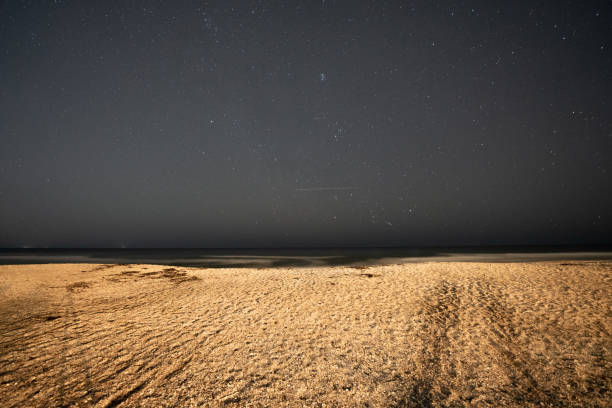 istock Night stars over the beach sand 1292578183