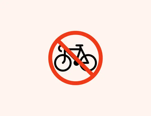 Vector illustration of No Bicycles vector icon. Not allowed bicycles. Isolated No Bikes Sign flat, colored illustration symbol - Vector