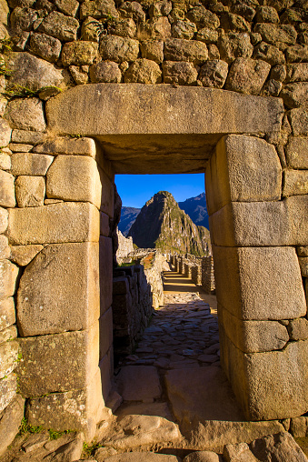 Mountain in a stone door frame in Machu Picchu