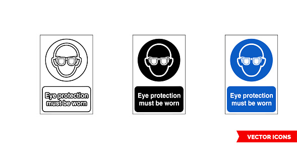 Mandatory signs eye protection must be worn icon of 3 types color, black and white, outline.Isolated vector sign symbol.