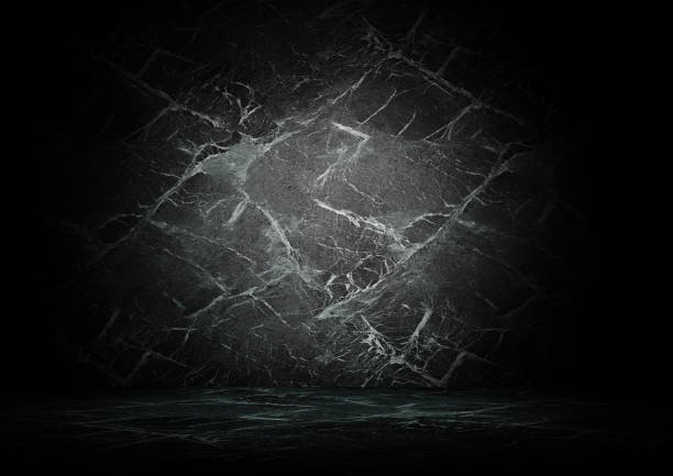 istock Black marble texture wall and floor with white tracks on marble front viewv of room 3d rendering 1292583071