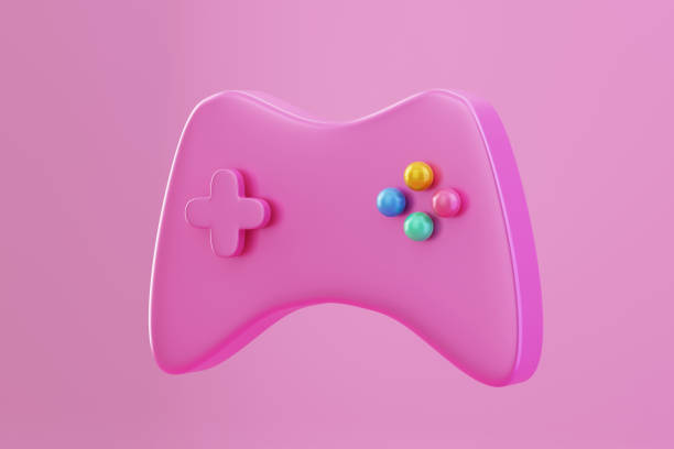 istock Cute minimalistic game joystick on pink background, computer gaming concept, 3d render 1292583948