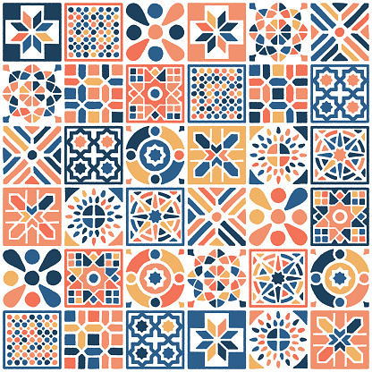 Various oriental Moroccan decorations combined to create seamless pattern illustration. Hand drawn vector graphic for creating fabrics, packaging, stationery, wallpaper designs.