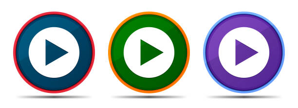 zagraj ikonę jedwabiście inteligentną płaską okrągłą, buton set ilustracja - dvd player computer icon symbol icon set stock illustrations