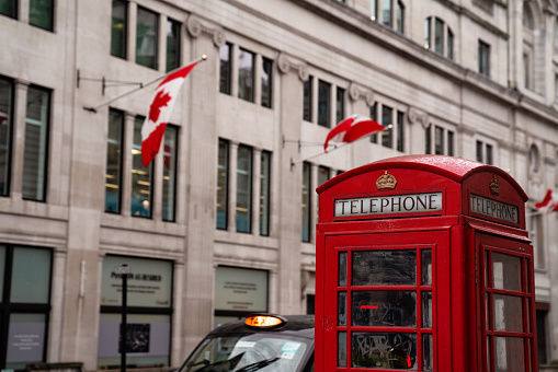 London red telephone cabin in front of the Canadian consulate