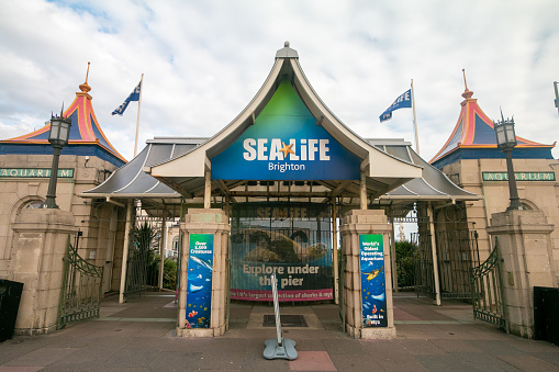 The entrance to Brighton Sea Life Aquarium in East Sussex, England, a privately owned commercial enterprise