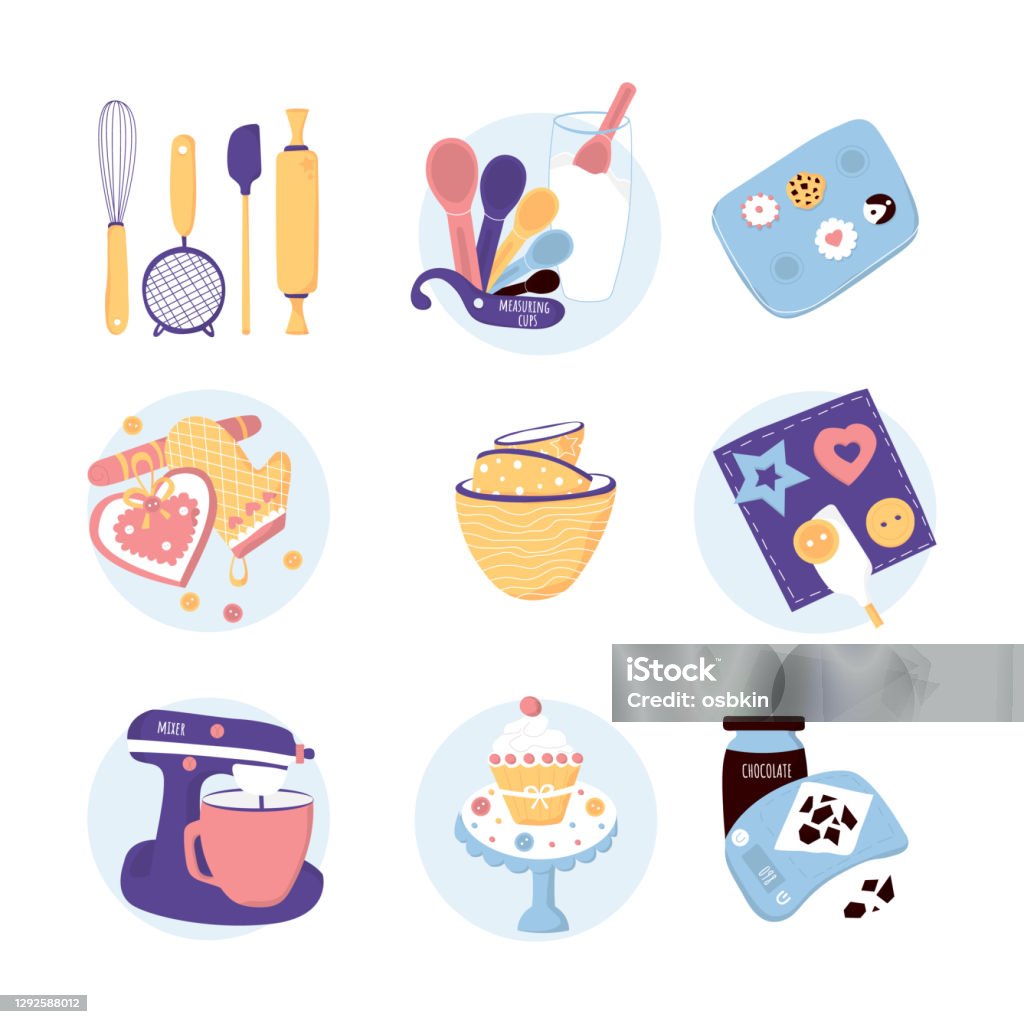 Baking Essentials Vector Set Of Baking Essentials In Modern Flat Style Vector Stock Illustration ...