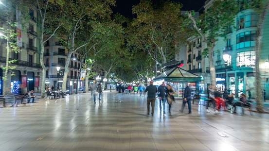 La Rambla street in Barcelona night , Spain