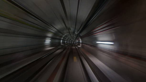 Moving in the subway tunnel with light trails inside