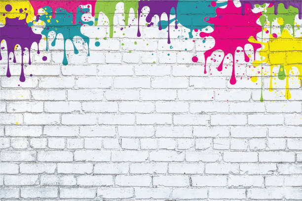 istock Colorful Paint Splash Splatter Grunge White Brick Wall Background 1292588591