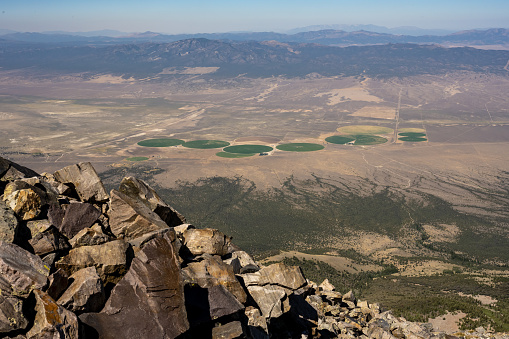 Circular Green Fields Below High Mountain Peak in Great Basin National Park