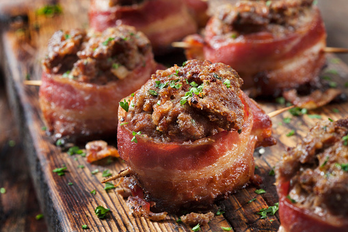 Bacon Wrapped Meatloaf Bites with a Honey Dijon Dip
