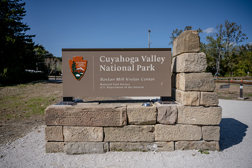 Cuyahoga Valley National Park, United States: October 7, 2020: Cuyahoga National Park Visitors Center Sign