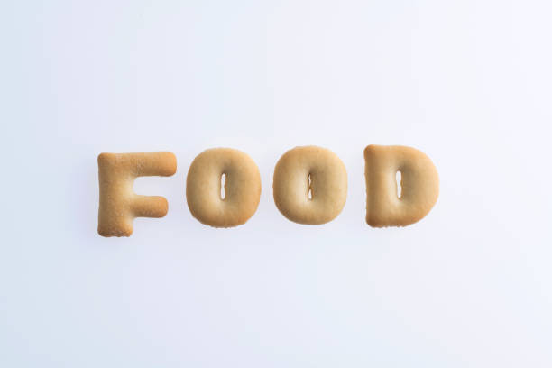 Word food made of letter biscuits.