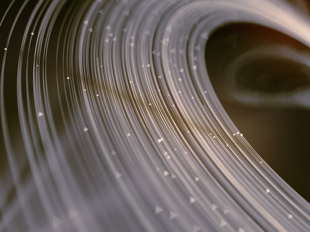 istock Line art pattern with wave band lines and small beads. Depth of field. 3d render 1292592306