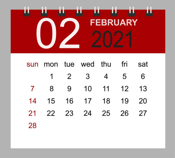 geschäftskalender 2021 februar. notebook isolierte seite. - calendar february desk computer stock-grafiken, -clipart, -cartoons und -symbole
