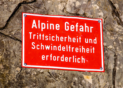 warning sign at the european alps