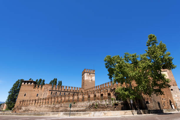 Verona, Italy - October 4th, 2016: Castelvecchio. The medieval old castle (Scaligero) in Verona downtown, UNESCO world heritage site. Veneto, Italy, Europe. It is the most important military construction of the Scaligera dynasty that ruled the city in the Middle Ages. Castelvecchio is now home to the Castelvecchio Museum.