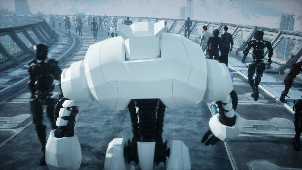istock Robot in Sci fi tonnel. Concept of future.. 3d rendering..3d rendering. 1292600460