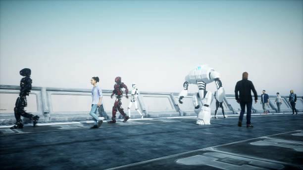 istock Robot in Sci fi tonnel. Concept of future.. 3d rendering..3d rendering. 1292600465