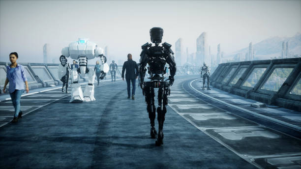 istock Robot in Sci fi tonnel. Concept of future.. 3d rendering..3d rendering. 1292600510