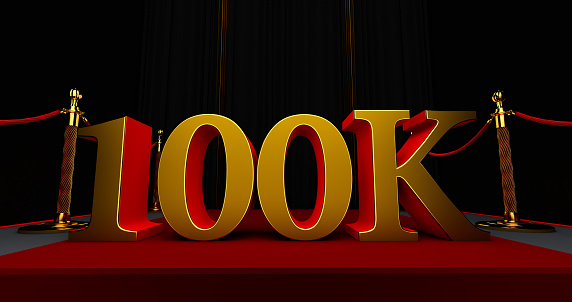 golden 100k or 100000 thank you, Web user Thank you celebrate of subscribers or followers and likes, 3D render