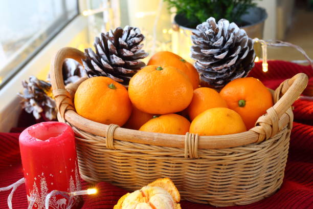 New Year's still life with tangerines stock photo