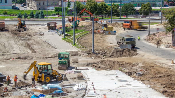 istock Work bulldozer on the construction of a road timelapse 1292603314