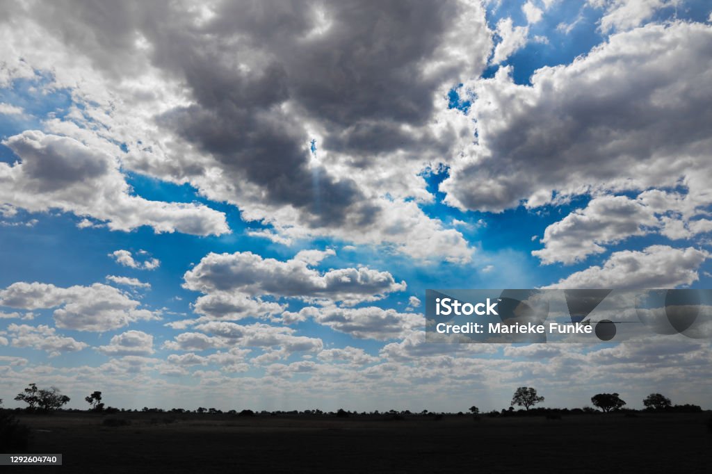 clouds dramatic view over Okavango in Kwando concession, clouds comming in Abstract Stock Photo