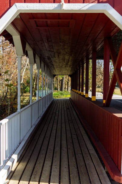 istock Wooden pedestrian walkway over stream 1292605574
