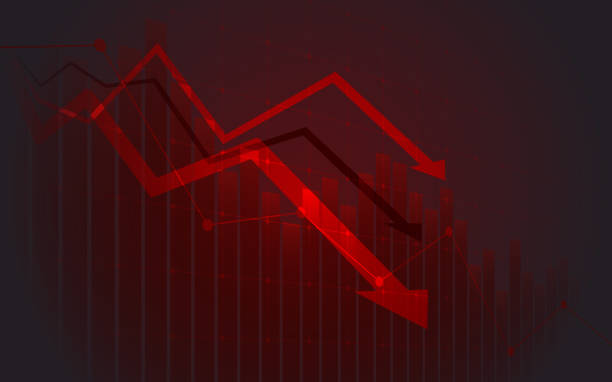 abstrakcyjny wykres finansowy z wykresem linii downtrend na giełdzie na czerwonym tle kolorów - reducing gear stock illustrations