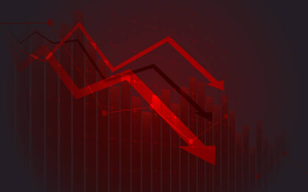 istock Abstract financial chart with downtrend line graph in stock market on red colour background 1292605932