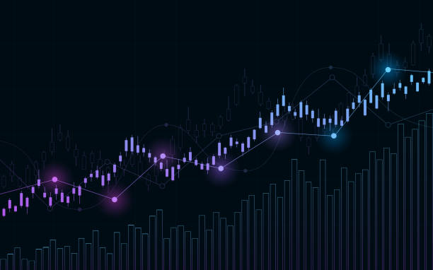 ilustrações, clipart, desenhos animados e ícones de gráfico financeiro com gráfico de mercado de ações em fundo de cor de luz neon - stock exchange stock market graph trading