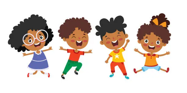 Vector illustration of Happy Multi Ethnic Kids Playing Together