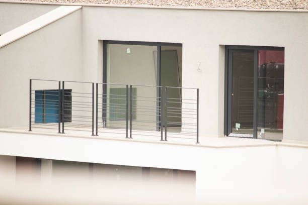istock Geometric design made with modern architectural techniques, terrace view, balcony. 1292613844