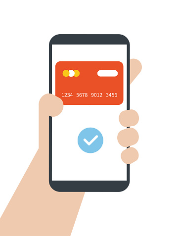Mobile Phone in Hand. Mobile Payment. Bank Transaction. Isolated on White Background. Vector Illustration