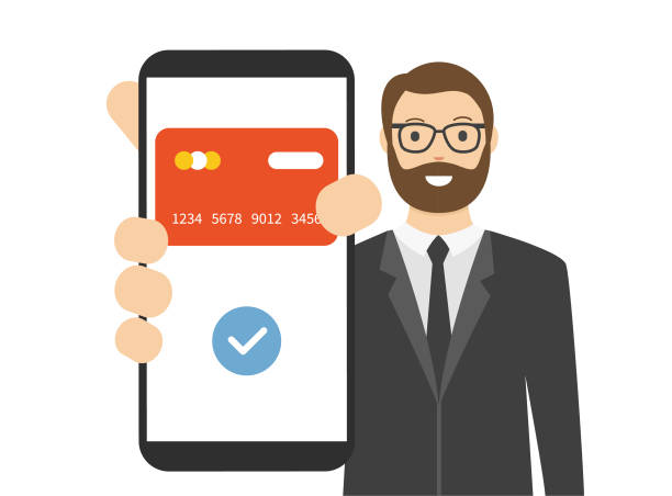 Man Showing A Mobile Payment On Smart Phone Screen Bank Transaction Cartoon  Vector Stock Illustration Stock Illustration - Download Image Now - iStock
