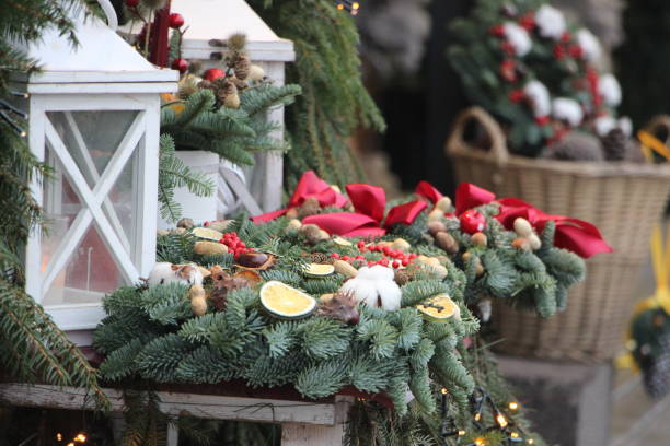 istock Christmas tree and Christmas decorations in vintage style 1292616253