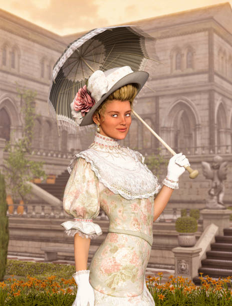 istock Elegant Jane Austen style woman strolling a courtyard 1292618730
