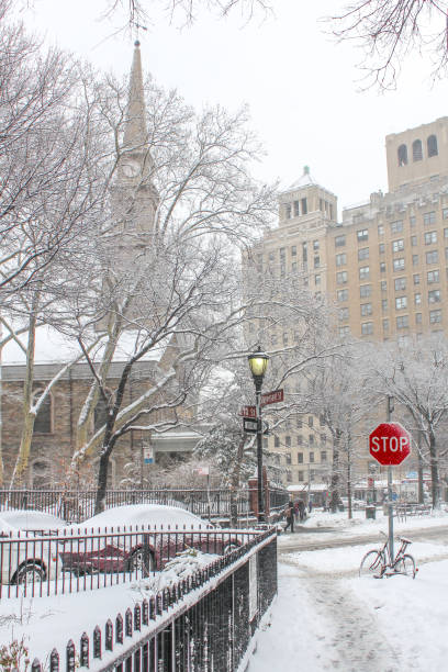 Snow covered streets after a blizzard in the East Village.
