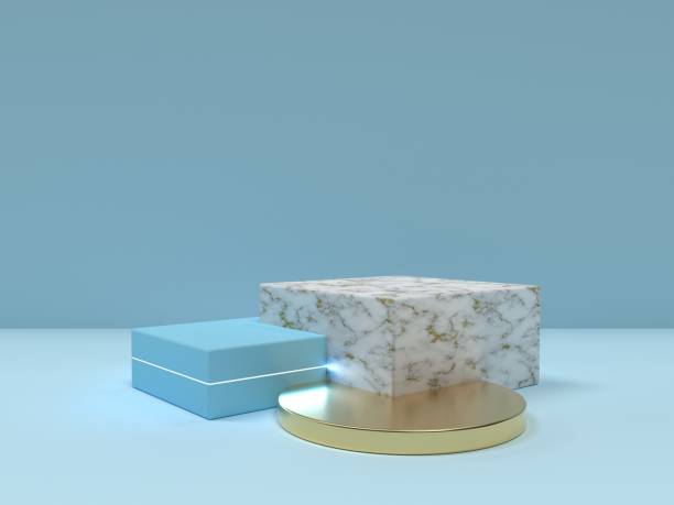 istock Blue podium abstract minimal scene. 1292628354