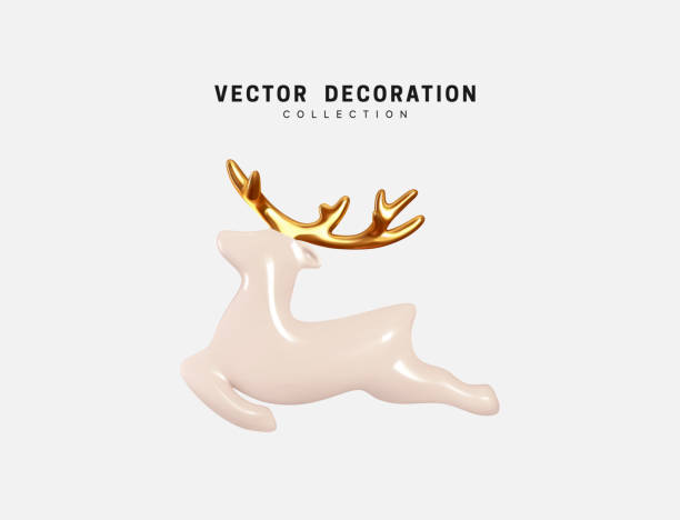 Deer decorative Christmas element design from ceramic. Realistic 3d object Xmas white reindeer. Vector illustration Deer decorative Christmas element design from ceramic. Realistic 3d object Xmas white reindeer. Vector illustration 3 d glasses stock illustrations