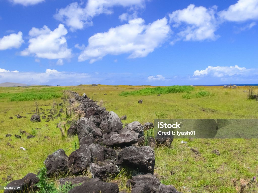 Orongo, the relevance of Easter Island. Orongo, the relevance of Easter Island. Orongo, the relevance of Easter Island. Kau District Stock Photo
